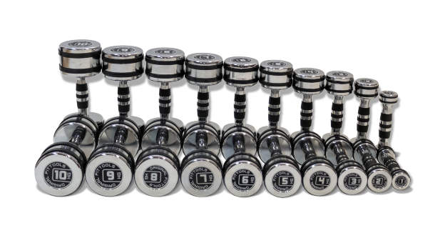 Набор гантелей хромированных Original FitTools 10 пар от 1 до 10 кг Набор гантелей хромированных Original FitTools 10 пар от 1 до 10 кг
