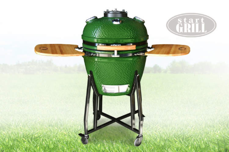 Керамический гриль-барбекю Start Grill с окошком 22 дюйма (зеленый) (57см) c чехлом 